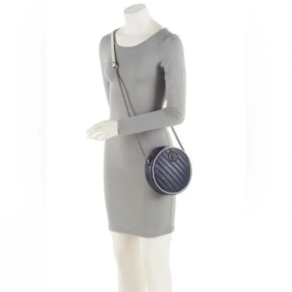 🔥 💯 Gucci Matelasse Leather Torchon GG Marmont Round Bag - Picture 2 of 13